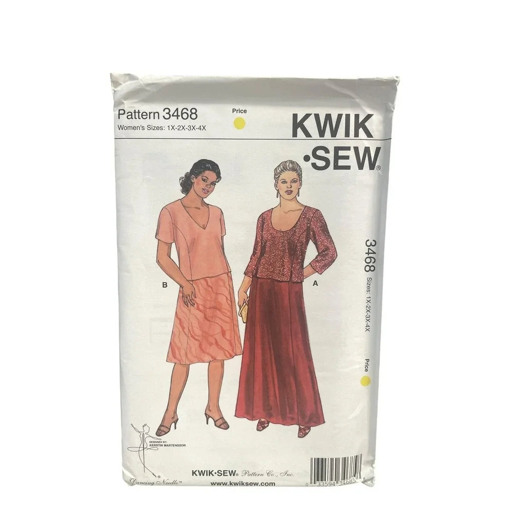 KWIK SEW 3468 Women's Tops Skirts Plus Size Blouse Maxi A-Line Sizes 1X-4X UNCUT